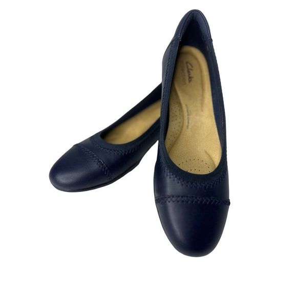 Clark’s Navy Blue Leather Ballet Flats Women’s Size 10 - Picture 1 of 10